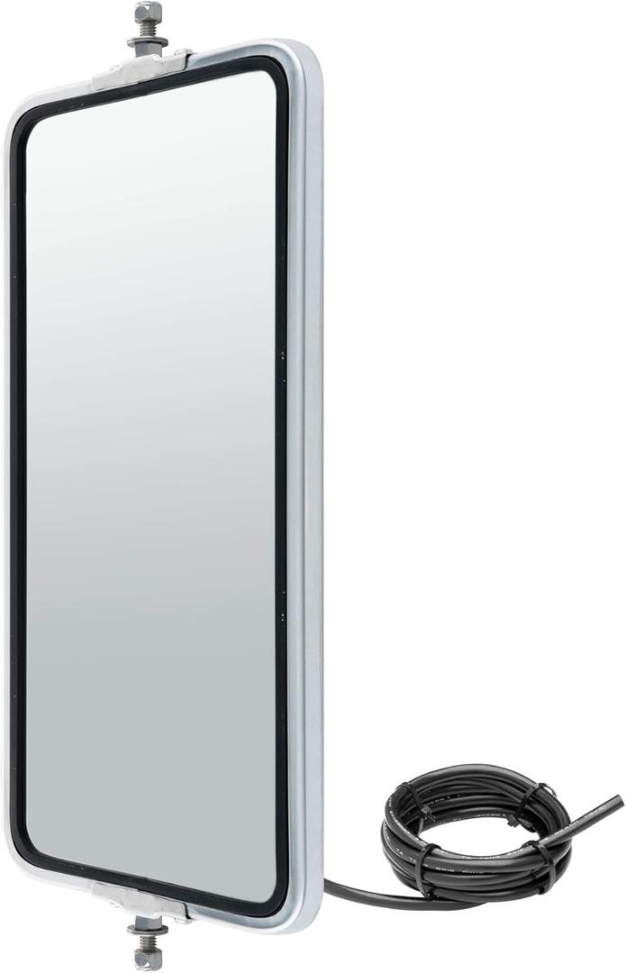 RETRAC 601288 7 x 16-Inch Stainless Steel Rounded Angle-Back Heated, Lighted West Coast Mirror Head, Universal Driver or Passenger Side, Chrome
