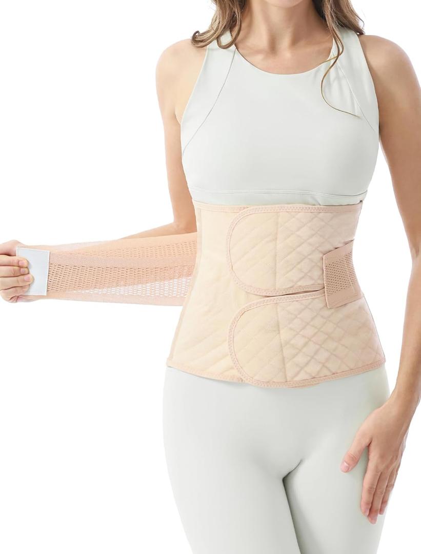 Allaugh Postpartum Belly Band for Women: Abdominal Binder Post Surgery, C Section Waist Trainer for Wife, Hysterectomy Belly Band for Secure Abdominal Support, Healing Recovery Compression (Large, Beige)