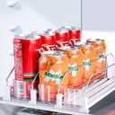 Drink Organizer for Fridge, Soda Can Organizer Dispenser for Refrigerator with Automatic Pusher Glide, Width Adjustable Clear Dividers Can Holder for 15 Cans, 115''D x 8.9''W x 3.1''H, 3 Rows