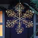 30 Christmas Snowflake Lights Outdoor, Pre-lit 240Pcs Warm White LEDs Hanging Golden Snowflake Decoration for Home Indoor Outdoor Window Silhouette