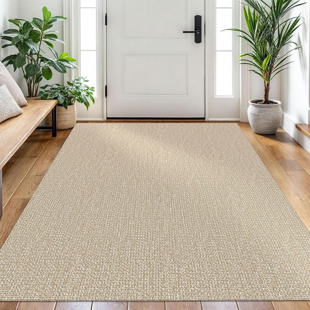 Washable Area Rug, Non Slip Entryway Rug, 4x6 Ft, Sand/Beige
