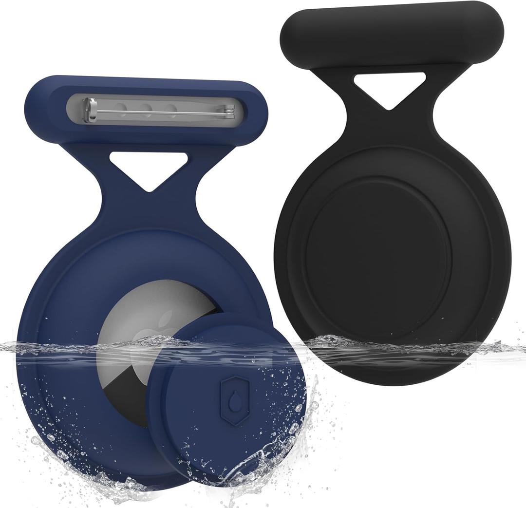 Waterproof Airtag Holder for Kids (2 Pack), Hidden Air Tag Case with Pin, Full Cover GPS Tracker Clip Compatible with Apple Airtag for Toddlers, Children, Elderly, Clothing, Backpack (Black/Blue)