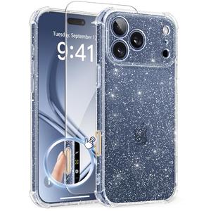 GVIEWIN for iPhone 17 Pro Max Case with Screen Protector, Upgraded [Full Camera Protection] [Non Yellowing] Glitter Slim Shockproof Clear Women Phone Cover for iPhone 17 Pro Max 6.9" (Twinkle Clear)