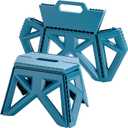 9.2" Blue Collapsible Step Stool - Non-Slip, Hold Up to 300 lbs, Portable Plastic Footstool with Handle | Easy Fold/Open Design for Kitchen, Bathroom, Camping & Home Use