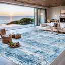 6x9 Area Rug Living Room: Modern Abstract Washable Carpet Blue