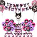 Educatgame Kawaii Birthday Decorations - Set of 37,Kawaii Party Decorations,Kawaii Party Supplies Include Cute Cartoon Anime Cake Topper,Cupcake Topper,Latex Balloons,Foil Balloons and Banner (Pink)