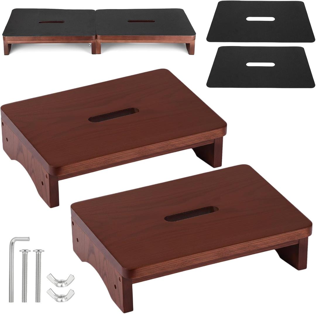 2 Pack One-Step Stool for Adults Seniors, Pre-Installation Extra Wide 31.4" Wooden Step Stool, 500 Lbs Wood Riser with Non-Slip Rubber Surface for Bedroom Bathroom Kitchen (3.5 Inch)