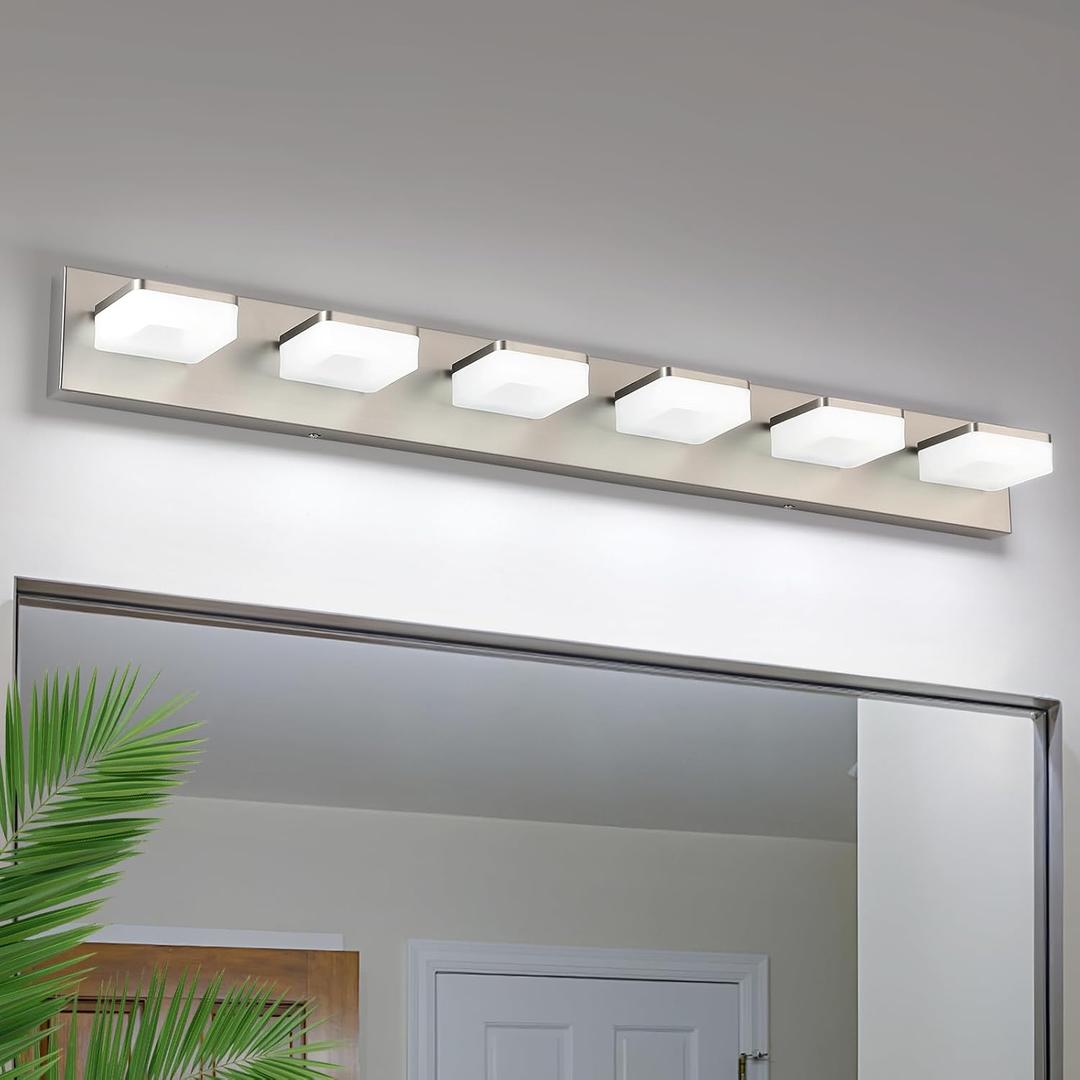Brushed Nickel Vanity Lights for Bathroom 6-Light Vanity Lighting Fixtures for Mirror 39" Adjustable 5500K Modern LED Vanity Light Over Mirror, Bath Wall Lighting Fixtures