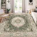 8x10 Area Rugs Washable,Green Rug for Living Room Bedroom Dining Room,Large Boho Vintage Bohemian Distressed Carpet Non Slip,Floral