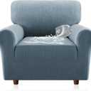 H.VERSAILTEX Jacquard Sofa Slipcover with Waterproof Seat Furniture Protector 1 Piece Stretch Sofa Covers with Elastic Bottom for Kids, Pets, Dog(Armchair, Stone Blue)