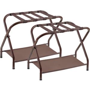 Heybly Luggage Rack, Pack of 2, Steel Folding Suitcase Stand with Storage Shelf for Bedroom, Hotel, Foldable Steel Frame, Guest Room Bedroom Hotel, 26.2" L x 14.4" W x 20.5" H, Brown, HLR004Z2