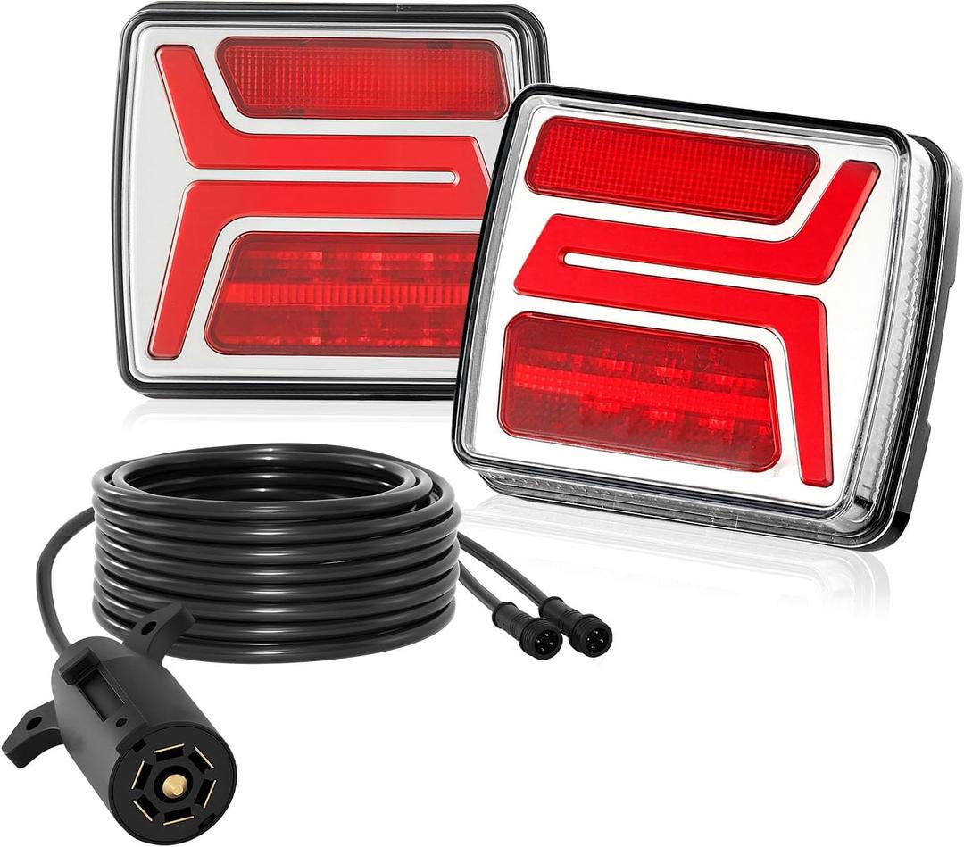 VEVOR Trailer Lights, 2PCS 12V Square Magnetic LED Trailer Tail Lights Kit with Stop Brake Turn Tail License Lamp, Waterproof Tow Lighting Kit with Wiring Harness for Boat Truck Camper RV Snowmobile