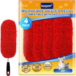 KEEPOW 4 Pack Microfiber Heavy Duty Reusable Duster Refills Compatible with OXO Duster, Microfiber Dusters for Cleaning Compatible with OXO Microfiber Duster for Ceiling(Handle is Not Included)