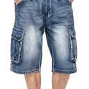 Men's 3/4 Cargo Biker Jean Shorts Vintage Distressed Denim Shorts Casual Multi-Pocket Short Pants (Blue, 32)