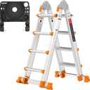 Valeo Ladder 14FT, Multi Position 4 Step Ladder Extension, Anti-Slip A Frame Folding Ladder with Removable Tool Tray, 330lbs Adjustable Telescopic Aluminum Ladders for Stairs Home Indoor Outdoor Roof (Silver)