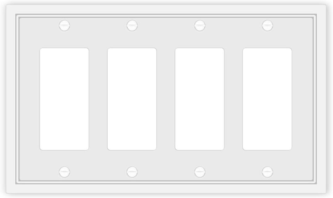 Light Switch Cover Plate White Classic Decorative Switch Plates Cover Bamboo Fiber Wall Plate Cover for Decorator, Duplex, Toggle, Combo(4-Gang Quad Decorator,1 Pack), NF010