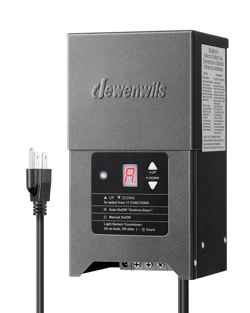 DEWENWILS 300W Low Voltage Landscape Lighting Transformer, 120V to 12/15V AC, Weatherproof Low Voltage Landscape Transformer with Photocell & Timer, Multi Zone Landscape Lighting Transformer