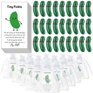 30 Sets Pickle Emotional Support Gifts Bulk Positive Mini Resin Pickle Inspirational Cucumber Card Organza Bags Valentines Gift for Employee Coworker Office Staff Teacher Student