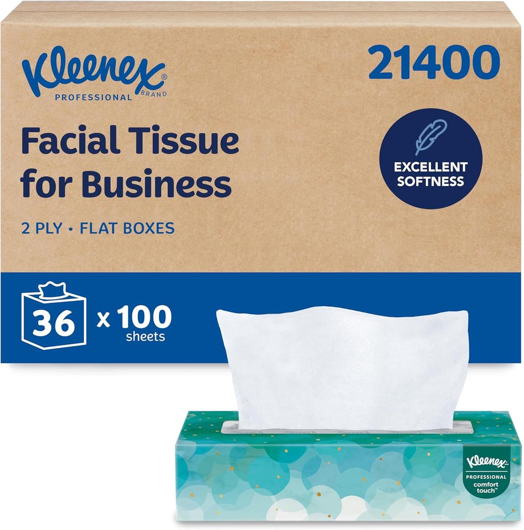 Kleenex Professional Facial Tissue, Bulk (21400), 2-Ply, White, Flat Boxed Format, Designed for Business (100 Tissues/Box, 36 Boxes, 3,600 Sheets/Case) (Box Color: Teal)