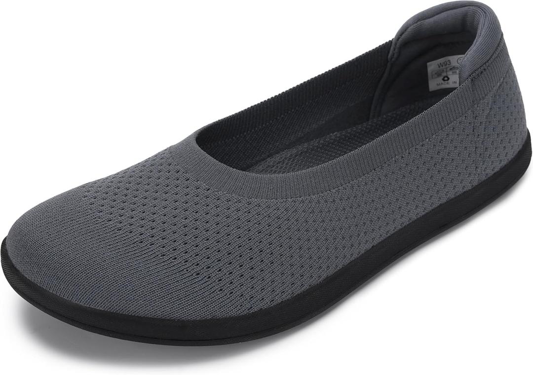 WHITIN Women's Barefoot Ballet Flats Shoes Wide Toe Box Zero Drop Sole Minimalist Size 7 Knit Extra Width Fit Comfort Non Slip Dress Walking Grey, 38