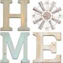 ZAZIWZ Farmhouse Home Signs with Windmill Clock Wall Decor Rustic Home Letters Wall Art for Living Room Kitchen Entryway Dining Room Bedroom (mix color), 12"L x 12"W