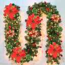 Christmas Garland, 9FT/2.7M Xmas Garland with Lights for Front Door, Christmas Tree Decorations, Mantle, Home, Stairs, Fireplace, Porch, Holiday Indoor Outdoor Decor (Red)