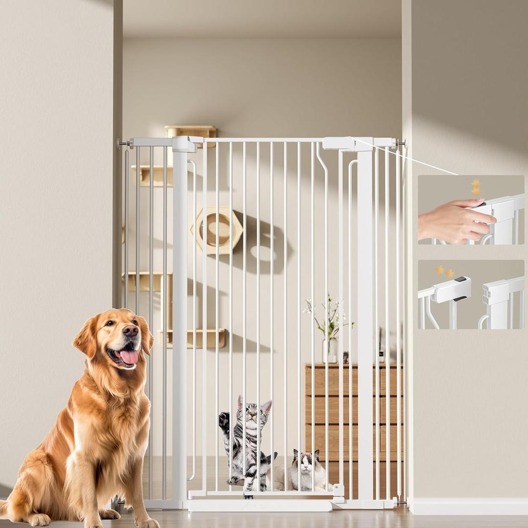 Upgraded 51.2"" Extra Tall Cat Gate, 30-41" Auto Close Pet Gate for Doorways/Stairs/Hallways, 1.37" Pet-Safe Gap, Dual-Lock, Pressure/Screw Mounted Tall Dog Gate (White, 51.2" H) (51.2"H, 30-41' W)