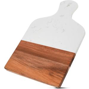 Coloch Marble and Acacia Wood Cutting Board, Charcuterie Chopping Board with Handle, Decorative Serving Board for Cheese, Steak, Bread, Fruit (white)