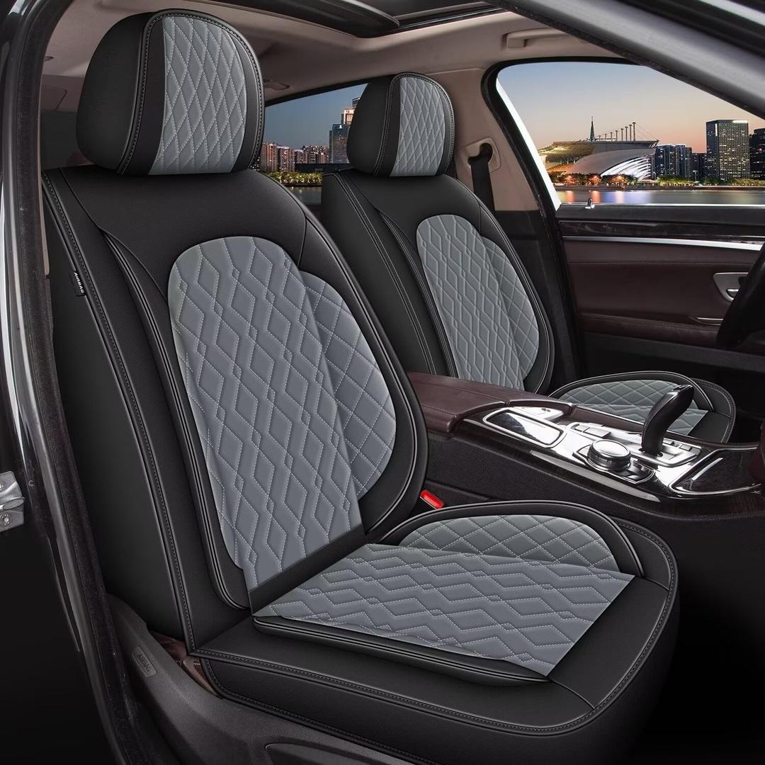 2 Front Car Seat Cover Fit for Honda Pilot 2005-2016, Faux Leather for Pilot Seat Covers Waterproof Auto Seat Cushion Protector Compatible Airbag (2 Seats,Black&Dark Grey)