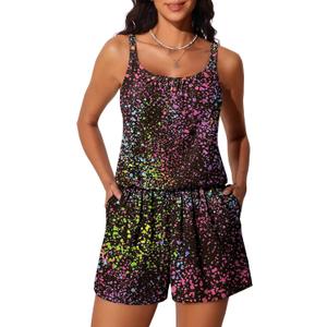 Summer Mae Swim Romper Women's One Piece Swimsuits with Pockets 2026 Blouson Modest Bathing Suits (Tie Dye Gradient Starry Sky), 12