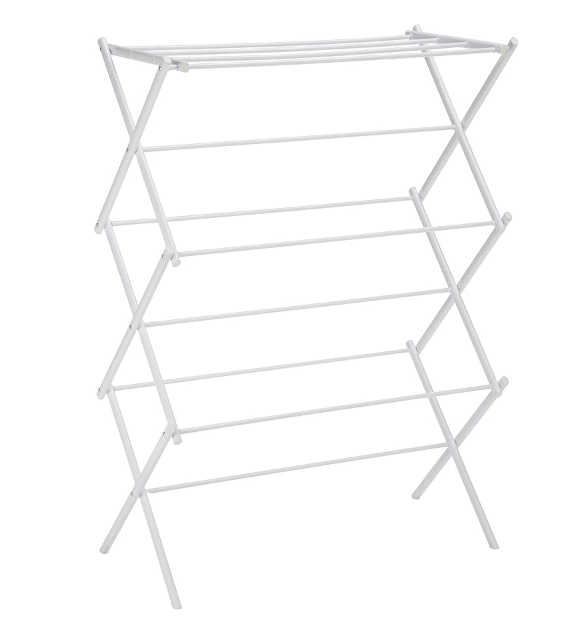 Amazon Basics Foldable Portable Metal Clothes Drying Rack for Indoor Air Drying, Energy Saving, 14.5 x 29.5 x 41.8 inches, White