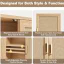 INNOD Rattan Bathroom Wall Cabinet with Open Compartments, Wall-Mounted Medicine Cabinet with Adjustable Wood Shelf & Doors, Over the Toilet Storage Cabinet for Laundry Room & Kitchen & Living Room, 15.27" W x 11.73" D x 67.83" H