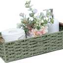 Round Paper Rope Storage Basket Wicker Baskets for Organizing with Handle Decorative Storage Bins for Countertop Toilet Paper Basket for Toilet Tank Top Small Baskets , Green