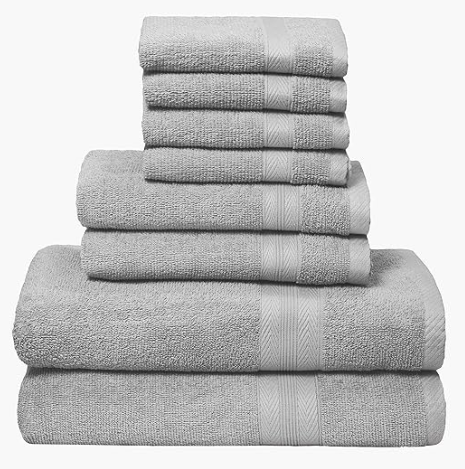 BOUTIQUO Light Grey Towel Set  8 Piece Bathroom Towel Set  100% Ring Spun Cotton, 2 Bath Towel 27x54, 2 Hand Towel 16x28, 4 Washcloth 13x13  Ultra Soft Highly Absorbent