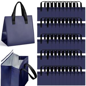 Insulated Take Away Bags Bulk Thermal Insulation Food for Coffee Milk Tea Hot Cold Food Fresh Seafood Cooler Pizza Delivery Bags for Catering Restaurant Grocery(Classic,Navy Blue,50 Pcs)