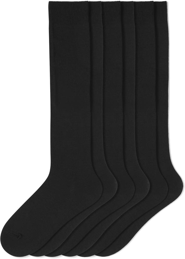 HUE Womens Flat Knit Knee High Cotton Boot Causal Dress Long Calf Socks (One Size, Black)