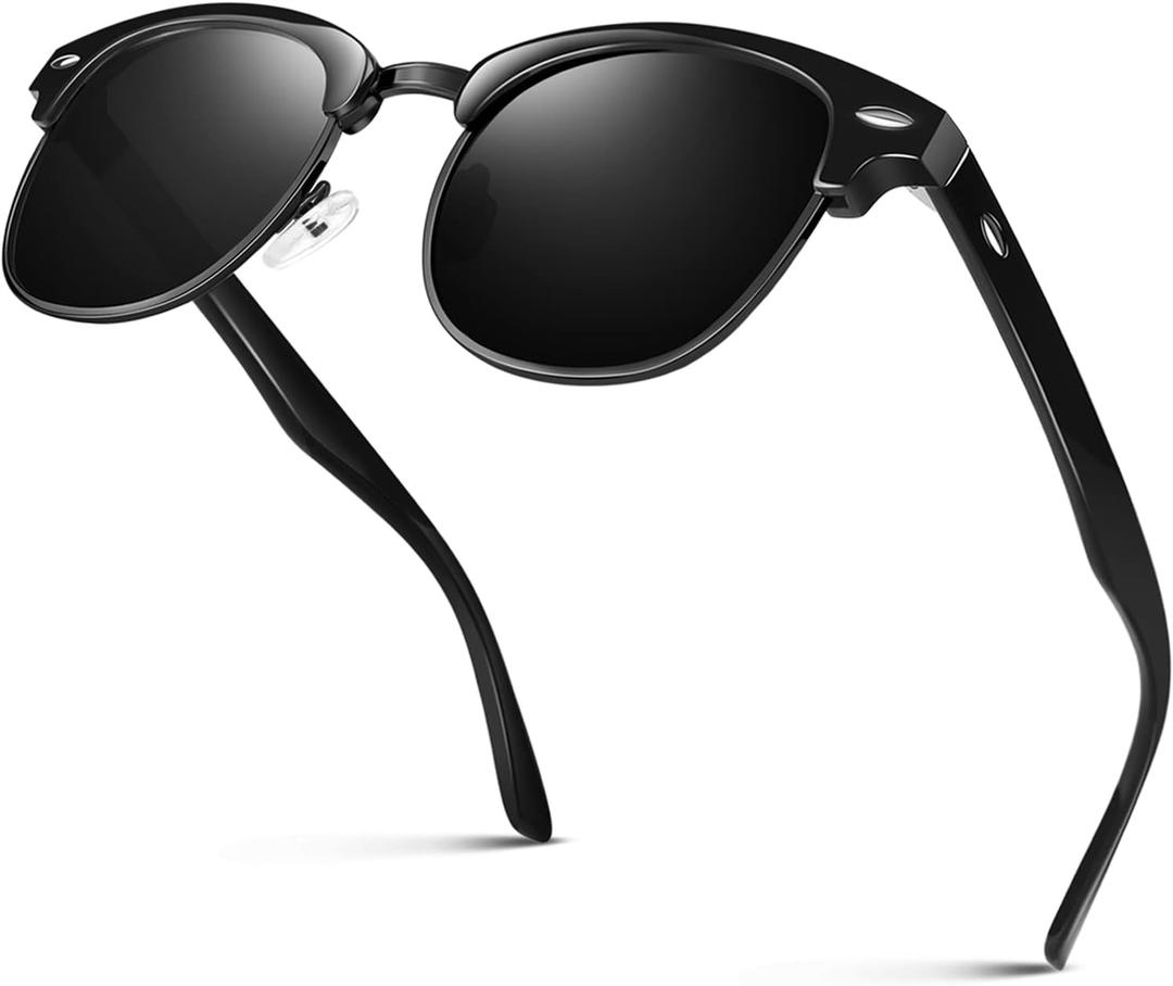 LINVO Polarized Semi Rimless Sunglasses for Men Women, Classic Retro Shades Half Frame Driving Sun Glasses UV Protection