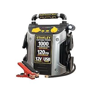 STANLEY J5C09 1000 Peak Amp Automotive Jump Starter, Portable Power – 2.1A/10W USB Port, 12V Outlet, 120 PSI Air Compressor for Tires, Bikes & Sports Equipment