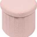 Heart Shaped Ottoman with Storage, Cute Pink Boucle Footstool with Storage, Small Sherpa Footrest Ottoman for Bedroom, Living Room,15"x15"x12.6"