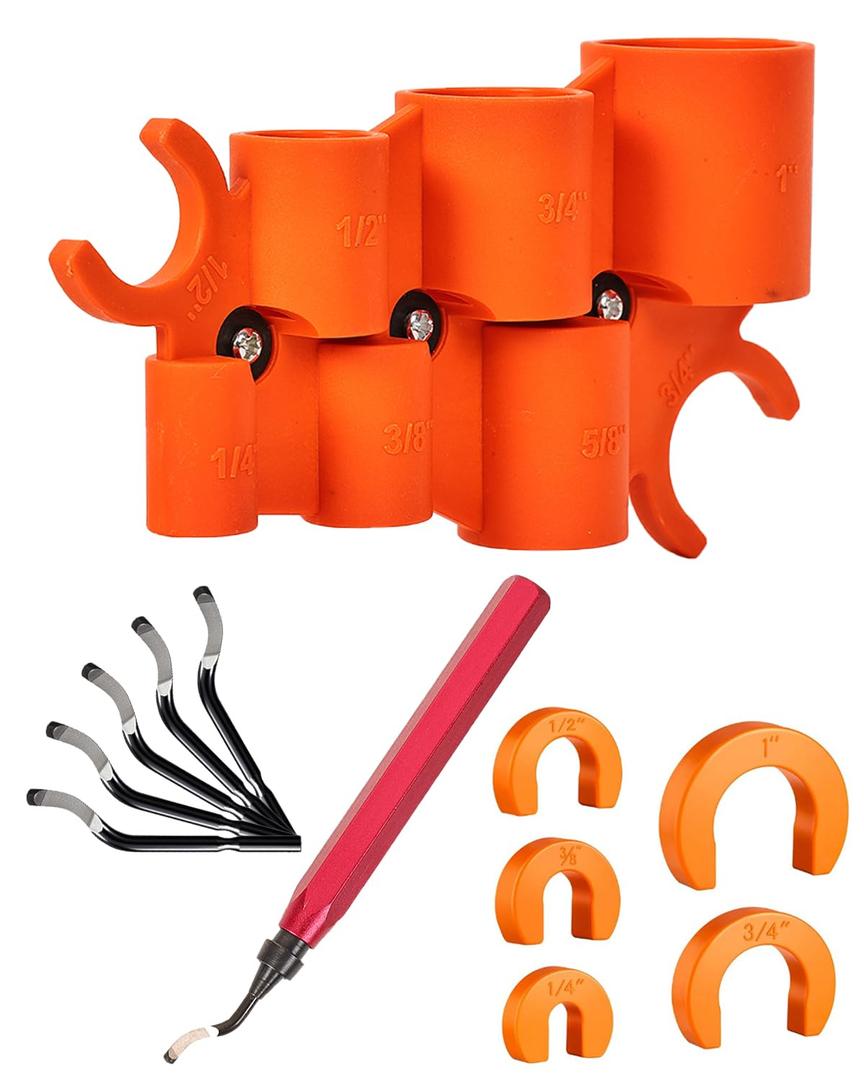 12 Pcs 1/4-1 Inch Depth Gauge and Pipe Deburring Tool, Removal Tools Set for Sharkbite Fittings, Deburring Tool with 5 High Speed Steel Blades,Plumbing Tools Kit for PEX Copper PVC CPVC Pipes