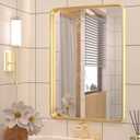 TETOTE 16 x 24 Inch Brushed Gold Frame Mirror, Brass Gold Bathroom Vanity Mirror for Wall, 2 Inch Thick Modern Round Corner Rectangle Framed Mirror (Horizontal/Vertical)