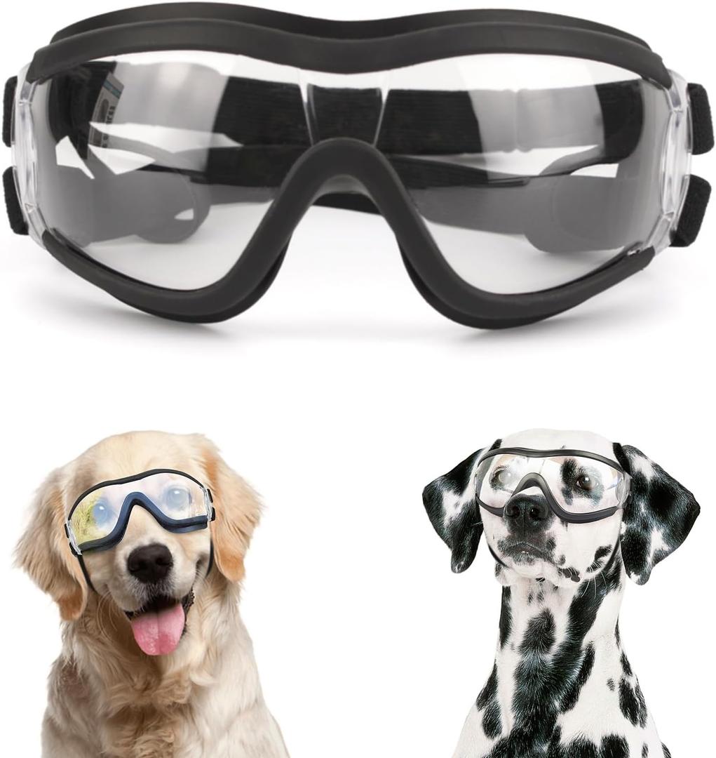 Namsan Clear Dog Goggles Large Breed, UV-Protection Doggie Sunglasses for Medium to Large Dogs, Outdoor Dog Eye Protection, Anti-Fog Anti-Dust Windproof Snowproof, Adjustable Straps, Transparent