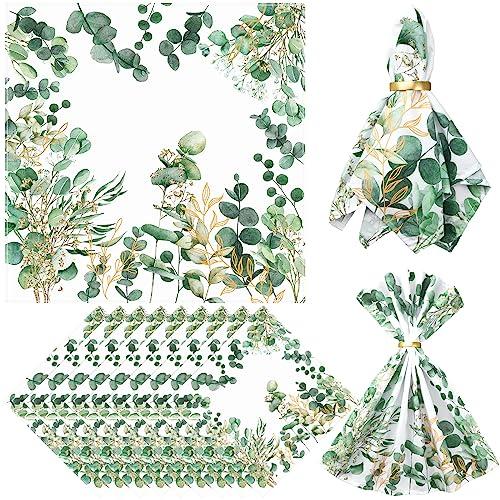 12 Pcs Eucalyptus Greenery Cloth Napkins 20"x20" Washable Dinner Tea Party Napkins for Kitchen Party Wedding Restaurant Indoor Outdoor Botanical Fresh Spring Summer