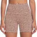 Womens High Waisted Biker Shorts with Pockets for Athletic Yoga Gym Running Workout Summer (Medium, Blush Beige Leopard)