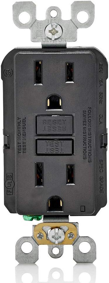 Leviton GFCI Outlet, 15 Amp, Self Test, Non Tamper-Resistant with LED Indicator Light, Protection from Electric Shock and Electrocution, GFNT1-E, Black