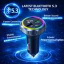 Bluetooth 5.3 Car FM Transmitter, USB C PD30W & QC 3.0 Dual Fast Charger, 7 LED Lights Wireless Handsfree Car Adapter with Clear Sound & Memory