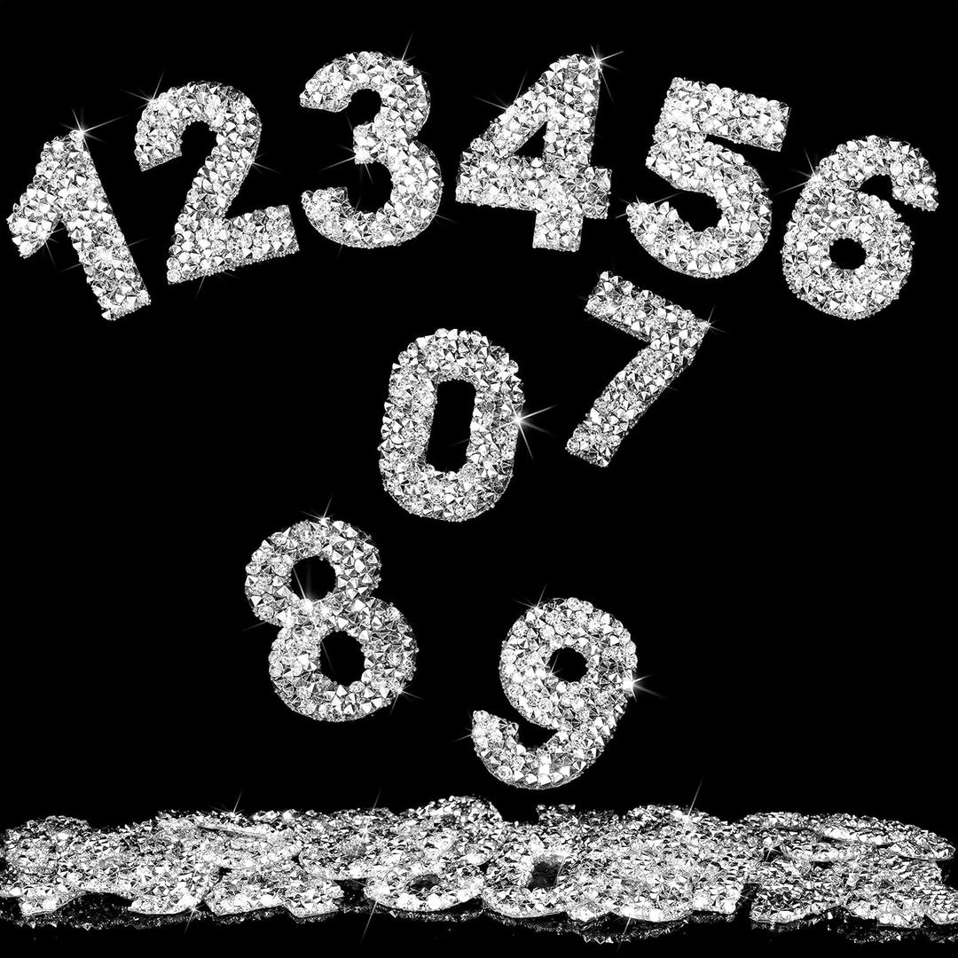 Locacrystal 60pcs Bling Rhinestone Numbers Sticker 6sets 0-9Digits Self-Adhesive Iron on Crystal Numbers Stickers for DIY Crafts Laptop Gifts Furniture Car Clothing Decorations(Silver,1.57")
