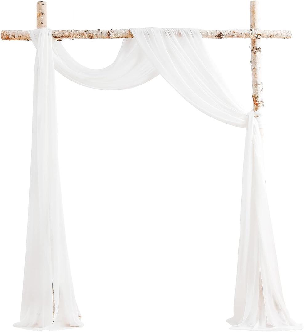 Floroom Wedding Arch Draping Fabric 2 Panels 20Ft White Chiffon Fabric Drapes Arbor Drapery Wedding Ceremony Reception Swag Decorations, 30"W x 240"L