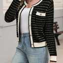 ELLEVEN Women's Cropped Tweed Knit Cardigan Sweater,Trendy Open Front Button Up Long Sleeve Cardigans with Pockets