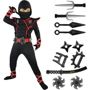 Spooktacular Creations Halloween Ninja Costume, Ninja Outfit Set for Kids, Halloween Costumes for Boys Dress Up Party (L (10-12 YRS), Black)